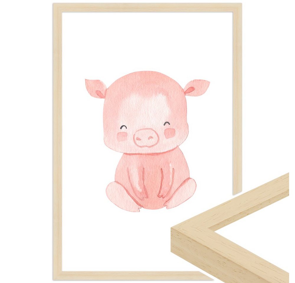 WANDStyle Bild mit Rahmen Schwein, Aquarell Poster für Kinderzimmer von WANDStyle
