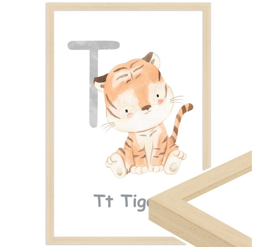 WANDStyle Bild mit Rahmen T - Tiger, Poster für Kinderzimmer von WANDStyle