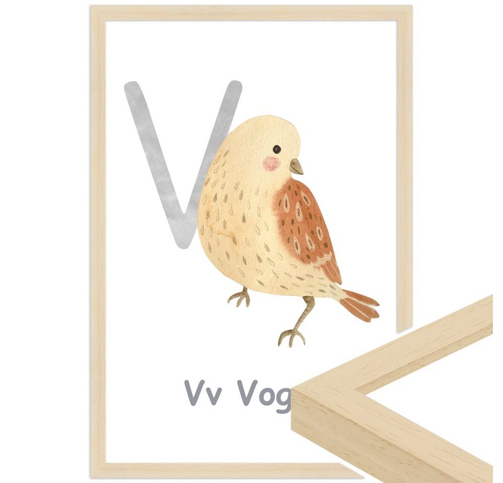 WANDStyle Bild mit Rahmen V - Vogel, Poster für Kinderzimmer von WANDStyle