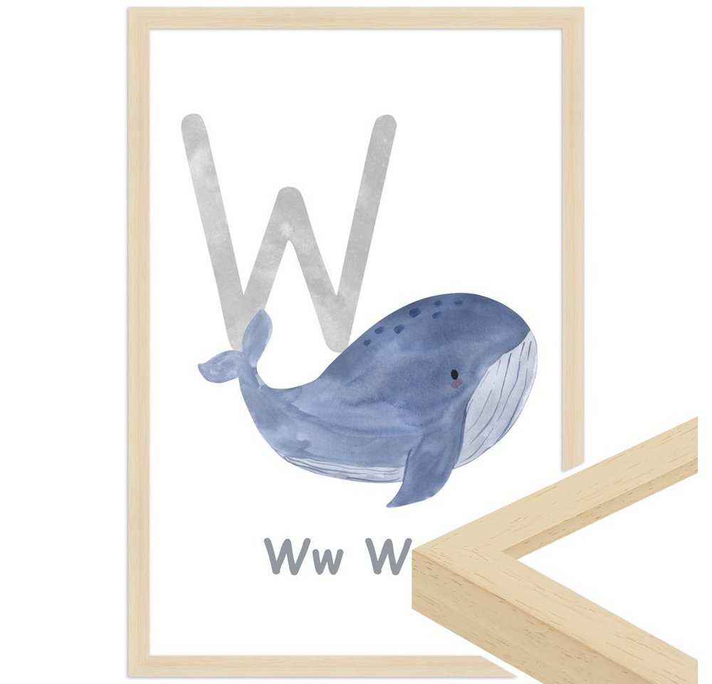 WANDStyle Bild mit Rahmen W- Wal, Poster für Kinderzimmer von WANDStyle