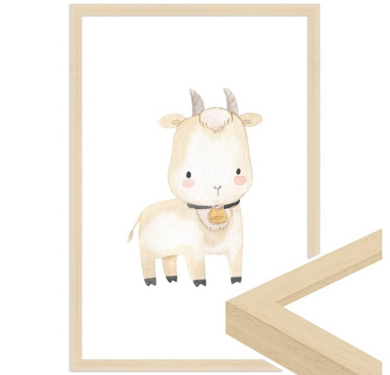 WANDStyle Bild mit Rahmen Ziege, Aquarell Poster für Kinderzimmer von WANDStyle