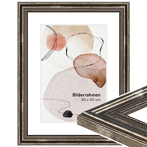 WANDStyle Bilderrahmen Antik 21x30cm DIN A4 I Farbe: Silber I Holzbilderrahmen I Fotorahmen I Silberner Barock Bilderrahmen I Made in Germany I H450 von WANDStyle