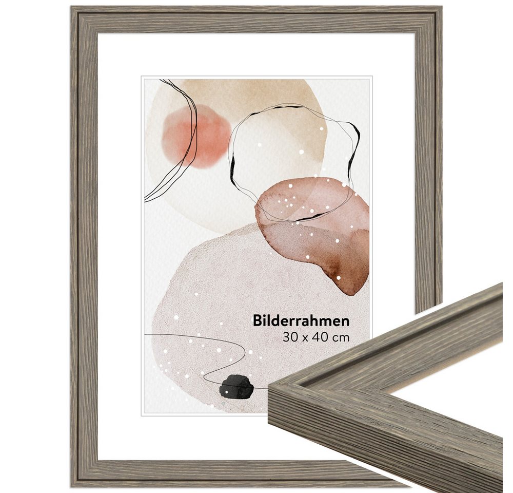 WANDStyle Bilderrahmen H120, Grau, gemasert, aus Massivholz im Stil Klassisch von WANDStyle