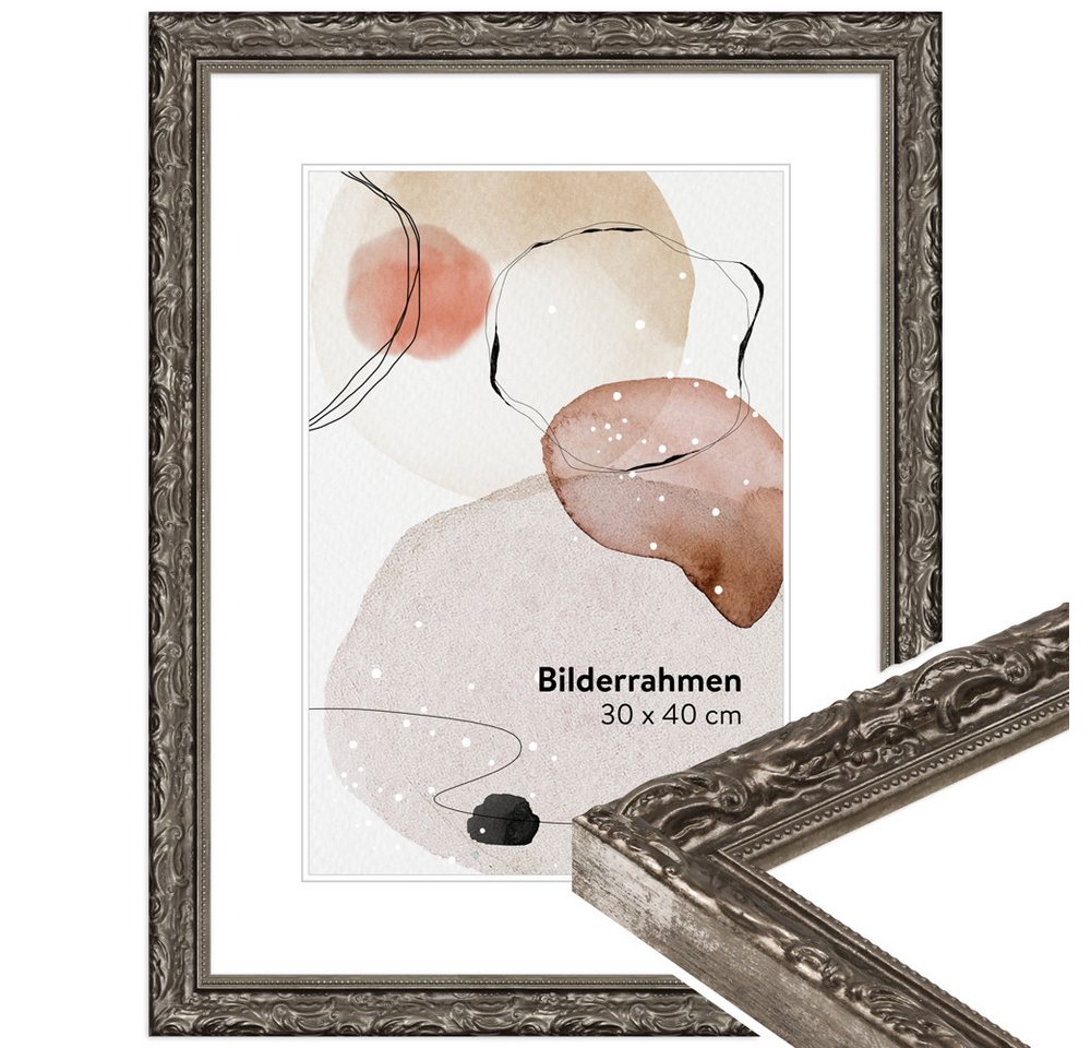 WANDStyle Bilderrahmen H530, Silber, aus Massivholz im Antik Stil von WANDStyle