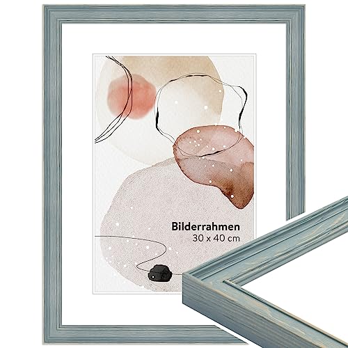 WANDStyle Bilderrahmen 30x40 Blau, gemasert, Landhausstil Bilderrahmen Holz, Holzbilderrahmen, Posterrahmen zum Aufhängen, Rahmen 40x30 cm, Fotorahmen H470 - Made in Germany von WANDStyle