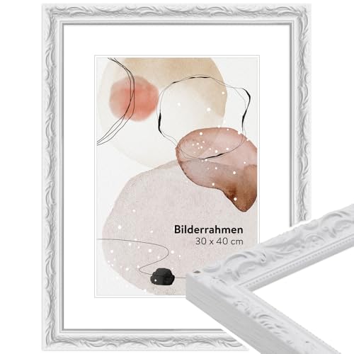 WANDStyle Bilderrahmen Weiß 20x30 cm aus Holz im Barock-Stil zum Aufhängen, Fotorahmen Made in Germany - H530 von WANDStyle