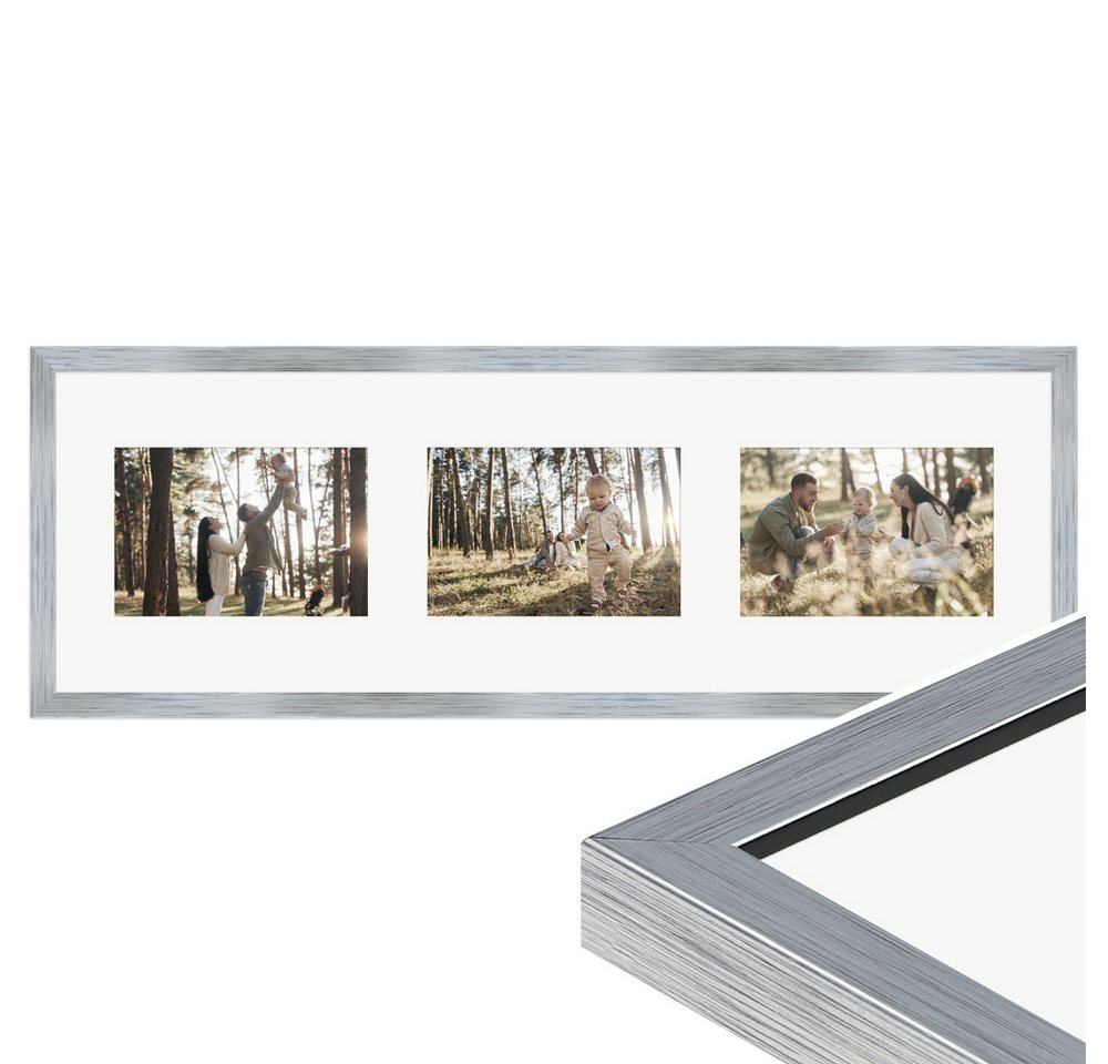 WANDStyle Galerierahmen G950 20x60 cm, für 3 Bilder, im Format 10x15 cm, aus Massivholz in der Farbe Silber von WANDStyle