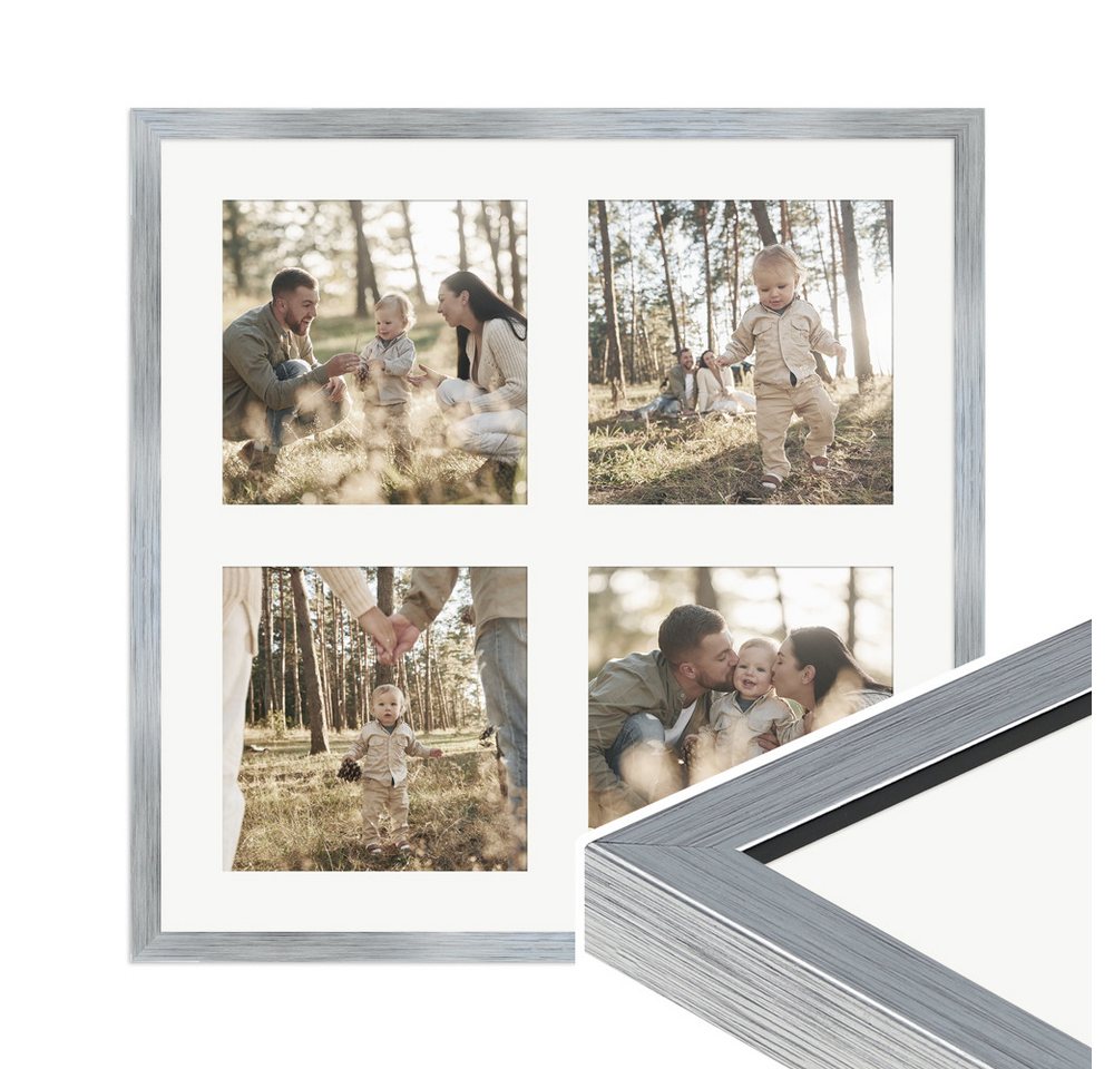 WANDStyle Galerierahmen G950 40x40 cm, für 4 Bilder, im Format 15x15 cm, aus Massivholz in der Farbe Silber von WANDStyle