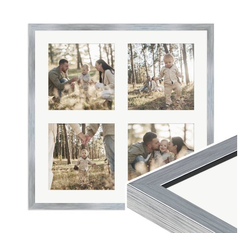 WANDStyle Galerierahmen G950 40x40 cm, für 4 Bilder, im Format 15x15 cm, aus Massivholz in der Farbe Silber von WANDStyle