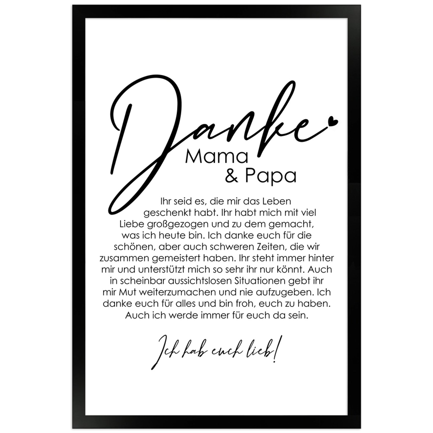 WANDStyle Gerahmtes Poster Danke Mama und Papa 30 x 45 cm Geschenkidee für Eine Person von WANDStyle