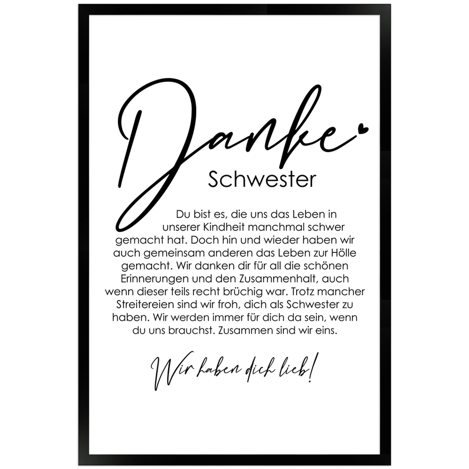 WANDStyle Gerahmtes Poster Danke Schwester 40 x 60 cm Geschenkidee für Mehrere Personen WANDStyle Gerahmtes Poster Danke Schwester 40 x 60 cm Geschenkidee für Mehrere Personen von WANDStyle