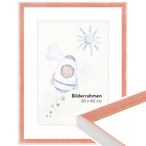 WANDStyle Kinderzimmer Bilderrahmen für Kinderzeichnungen 15x20 cm, kleiner Holzrahmen Apricot, Made in Germany - H080 von WANDStyle