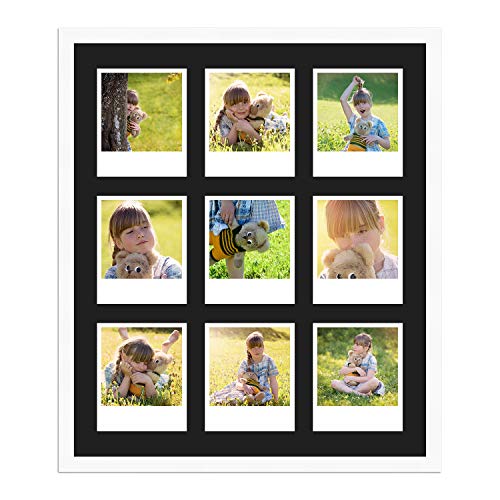 WANDStyle Rahmen für Polaroid-Bilder Serie H950 weiß gemasert Normalglas inkl. Passepartout schwarz für 9 Polaroids von WANDStyle