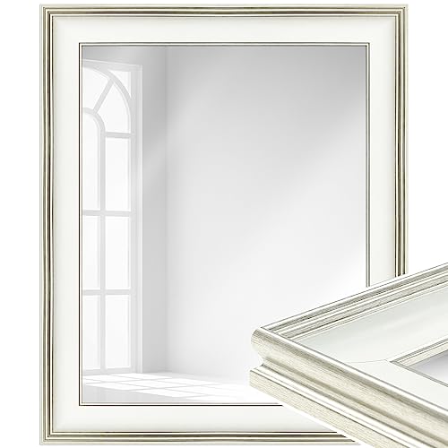 WANDStyle Spiegel Barock und Antik Stil I Außenmaß ca. 40 x 50 cm I Farbe Weiß I weißer Wandspiegel aus Massivholz I Made in Gemany I H235 von WANDStyle
