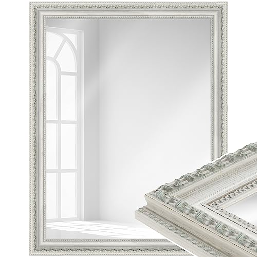 WANDStyle Spiegel Barock und Antik Stil I Außenmaß ca. 61x61 cm I Farbe Weiß I weißer Wandspiegel aus Massivholz I Made in Gemany I E002 von WANDStyle