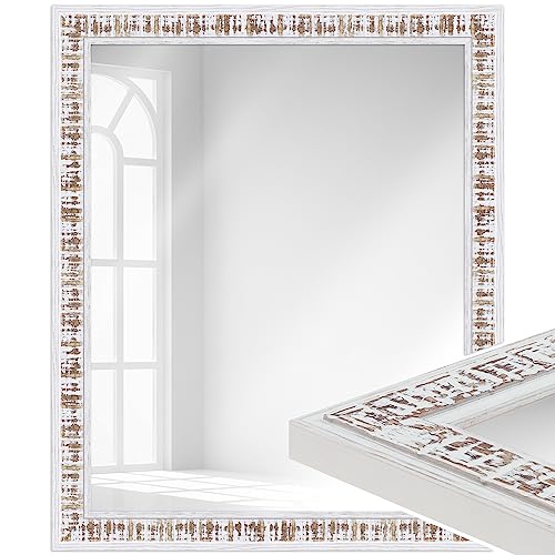 WANDStyle Spiegel Shabby Chic und Landhaus-Stil I Außenmaß ca. 37x37cm I Farbe: Weiß I weißer Wandspiegel aus Massivholz I Made in Germany I H630 von WANDStyle
