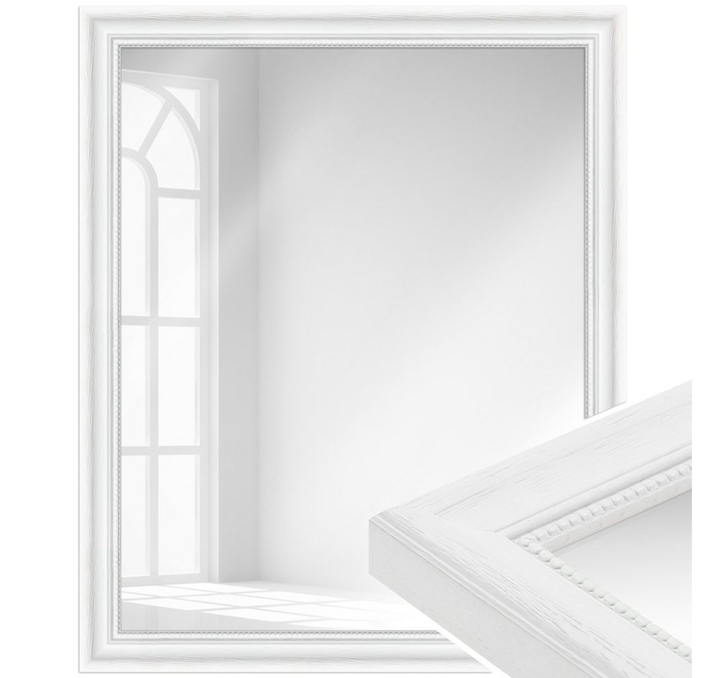 WANDStyle Wandspiegel H390, Weiß gemasert, aus Massivholz im Landhaus Stil von WANDStyle