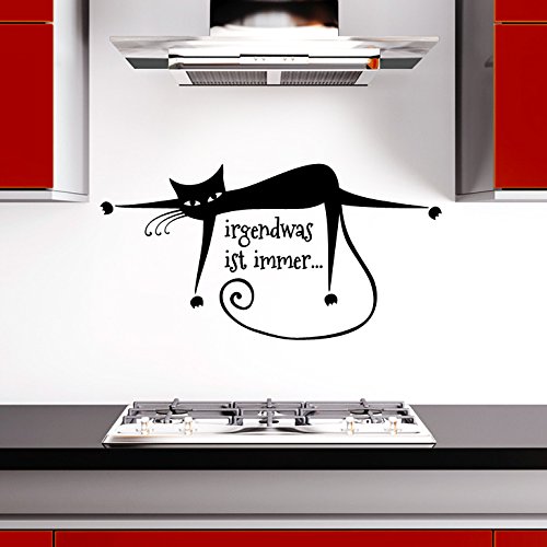 WANDTATTOO-GÜNSTIG-FFO G068 Spruch Irgendwas ist Immer + Katze Wandaufkleber Wandsticker schwarz (BxH) 58 x 30 cm von WANDTATTOO-GÜNSTIG-FFO