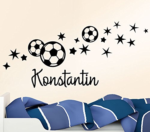 Wandora Wandtattoo Fußbälle Sterne + Wunschname I schwarz (BxH) 58 x 28 cm I Kinderzimmer Wohnzimmer Fußball Sticker Aufkleber Wandaufkleber Wandsticker G064 von WANDTATTOO-GÜNSTIG-FFO