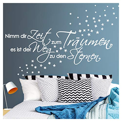 Wandora G003 Spruch Nimm dir Zeit zum Träumen I schwarz (BxH) 135 x 41 cm I Sterne Schlafzimmer Aufkleber selbstklebend Wandaufkleber Wandsticker von Wandora