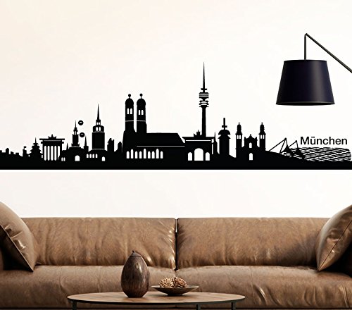 Wandtattoo-Günstig Wandaufkleber Skyline München I rot (BxH) 100 x 28 cm I Stadt Wohnzimmer Flur Küche Kinderzimmer Schlafzimmer Wandsticker Aufkleber Sticker G139 von WANDTATTOO-GÜNSTIG-FFO