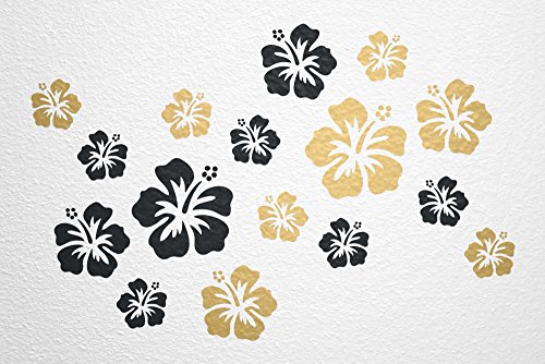 WANDfee Wandtattoo Hibiskus Blumen Hibiskusblüten FARBWUNSCH Wandaufkleber Fliesenaufkleber gold schwarz von WANDfee