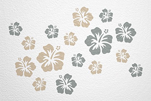 WANDfee Wandtattoo Hibiskus Blumen Hibiskusblüten FARBWUNSCH Wandaufkleber Fliesenaufkleber grau beige von WANDfee