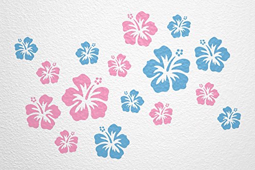 WANDfee Wandtattoo Hibiskus Blumen Hibiskusblüten FARBWUNSCH Wandaufkleber Fliesenaufkleber hellblau rosa von WANDfee