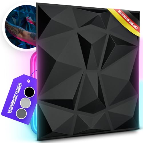 WANEELL - Kunststoff 3D Wandpaneele Diamond Design - 33 Stück 30cm x 30cm Wandplatten (3qm) - Hochwertige PVC Paneele ideal für die Gaming Wand - Auch als Deckenpaneele (30 cm DIAMOND SCHWARZ) von WANEELL