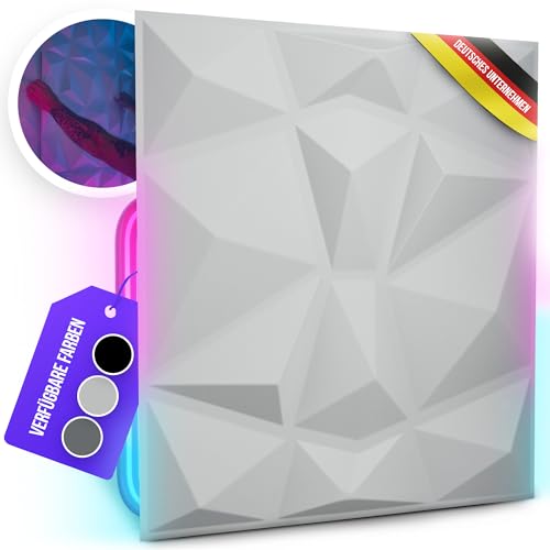 WANEELL - 3D Wandpaneele Diamond Design - 33 Stück 30cm x 30cm Wandplatten (3qm) - Hochwertige PVC Paneele ideal für die Gaming Wand - Auch als Deckenpaneele verwendbar (30 cm DIAMOND WEISS) von WANEELL