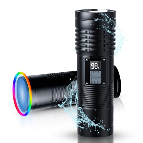 LED Taschenlampe Extrem Hell, Taschenlampe LED Aufladbar 200000 Lumen, 8 Beleuchtungsmodi, Wasserdicht LED Taktische Taschenlampen Batteriebetrieben (8400mAh) für Outdoor Wandern Notfälle Camping von WANENK