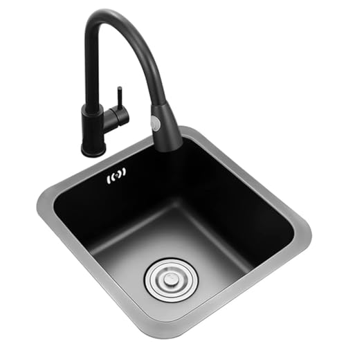 Unterbau-Küchenspüle, Küchenspülen, Schwarz-Grau Mit Wasserhahn, Bar-Spüle, Einzelbecken, Bar-Vorbereitungs-Küchenspüle, Edelstahl 304, Einbau- Oder Unterbauinstallation(A,44x39cm) von WANFANK
