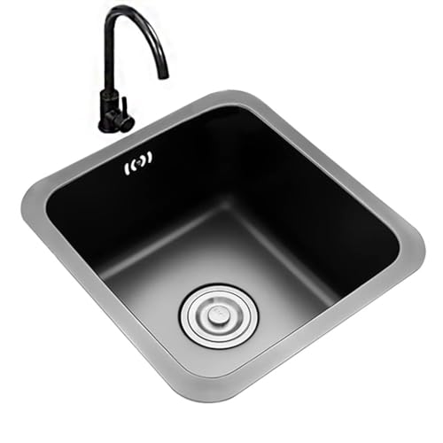 Unterbau-Küchenspüle, Küchenspülen, Schwarz-Grau Mit Wasserhahn, Bar-Spüle, Einzelbecken, Bar-Vorbereitungs-Küchenspüle, Edelstahl 304, Einbau- Oder Unterbauinstallation(B,44x39cm) von WANFANK