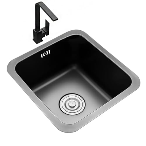 Unterbau-Küchenspüle, Küchenspülen, Schwarz-Grau Mit Wasserhahn, Bar-Spüle, Einzelbecken, Bar-Vorbereitungs-Küchenspüle, Edelstahl 304, Einbau- Oder Unterbauinstallation(C,34x32cm) von WANFANK