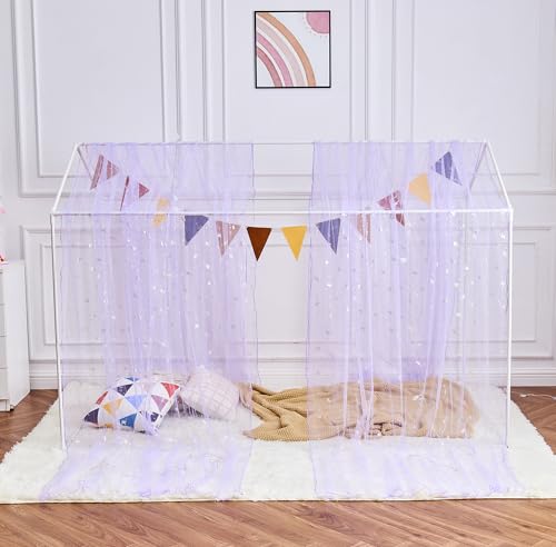 WANFASO Betthimmel-Vorhänge mit Lichtern, Prinzessinnen-Betthimmel für Mädchen, Kinderzimmer, Dekoration, durchscheinendes Haus, Doppelbett, Baldachin, Vorhänge, Schal (2 Paneele) von WANFASO