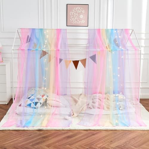 WANFASO Hausbetthimmel für Mädchen, Regenbogen-Baldachin, Bettvorhänge, Doppelbett mit Lichtern, Prinzessin, durchscheinender Betthimmel, Schal für Mädchen, Raumdekoration (2 Paneele) von WANFASO
