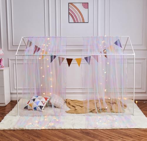 WANFASO Regenbogen-Batik-Doppelbetthimmel für Mädchen, durchscheinende Betthimmel, Bettvorhänge mit Lichtern, Prinzessinnen-Baldachin, Schal für Mädchen, Schlafzimmer, Dekoration (2 Paneele) von WANFASO