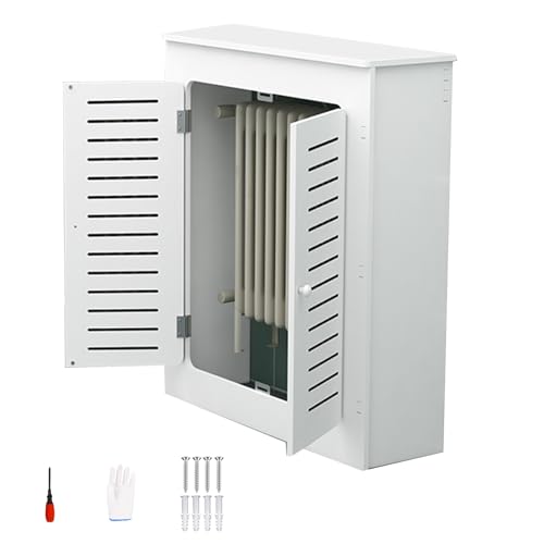 PVC Heizungsverkleidung, Hohle Heizungsregal Im Modernen Stil mit 2 Türen, für Zuhause, Wohnzimmer, Schlafzimmer, Flur, mit Regal, Zum Verstecken Überfüllter Rohre(White,60*70*25cm/24*28*10in) von WANGCEPLSD