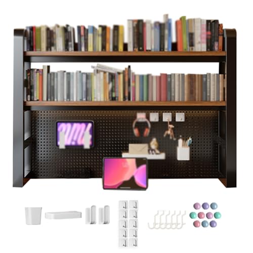 Schreibtisch Regal aus Metall für Die Oberseite Des Schreibtischs mit Stecktafel, Regal für Schreibtisch für Wohnheime, Desk Shelf mit 3 Ebenen für Zuhause, Büro Und Wohnheim(Black,140cm/55in) von WANGCEPLSD