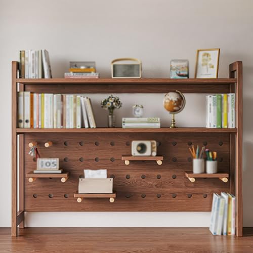 WANGCEPLSD 115 cm 2-stufiger Tischregal Schreibtisch, Schreibtisch Organizer Holz mit Lochwand Holz Set, für Büro, Wohnheim, Zuhause, Bietet Platz für Bis Zu 32 Zoll Große Monitore von WANGCEPLSD
