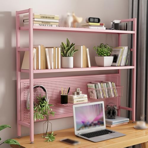 WANGCEPLSD 3-stöckiger Schreibtisch Regal aus Metall, Regal Küche Arbeitsplatte mit Stecktafel, Verstellbare Füße, für Büro, Schule, Zuhause, Wohnheim(Pink,75cm/30in) von WANGCEPLSD