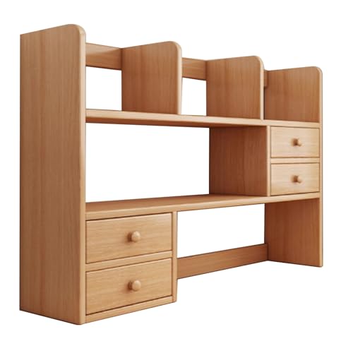WANGCEPLSD Tischregal Schreibtisch, Schreibtischregal aus Kiefernholz mit 4 Schubladen, Offener Stauraum mit Abgerundeten Ecken, für Arbeitszimmer, Büro, Wohnheim(Beige,80cm/31in) von WANGCEPLSD