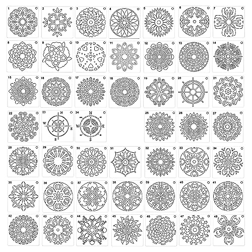 48-teiliges Mandala-Schablonen-Set, wiederverwendbare Mandala-Schablonen für Dekoration, Malerei auf Holzsteinen, Wänden usw von WANGCL