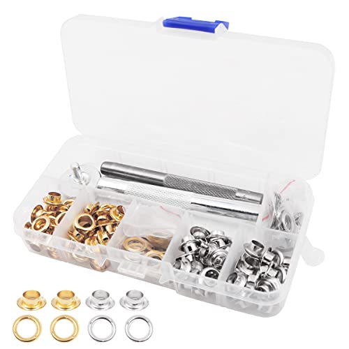WANGCL 103-teiliges 1/4-Zoll-Ösen-Set mit 100 Sets Ösen mit 3-teiligem Montagewerkzeug-Set (Gold + Silber) von WANGCL