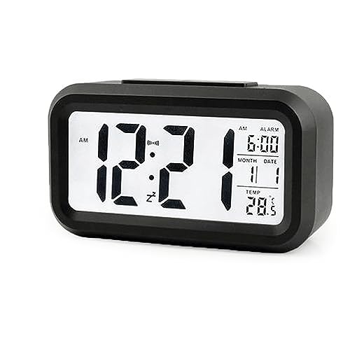 WANGCL 12/24 Stunden Digitaler Wecker Nachttischuhr mit Hintergrundbeleuchtung LCD-Anzeige Datumskalender und Temperaturanzeige (Schwarz) von WANGCL
