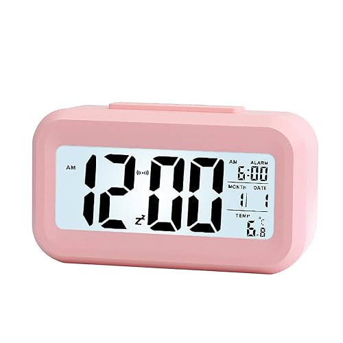 WANGCL 12/24 Stunden Digitaler Wecker Nachttischuhr mit Hintergrundbeleuchtung LCD-Display Datumskalender und Temperaturanzeige (Rosa von WANGCL