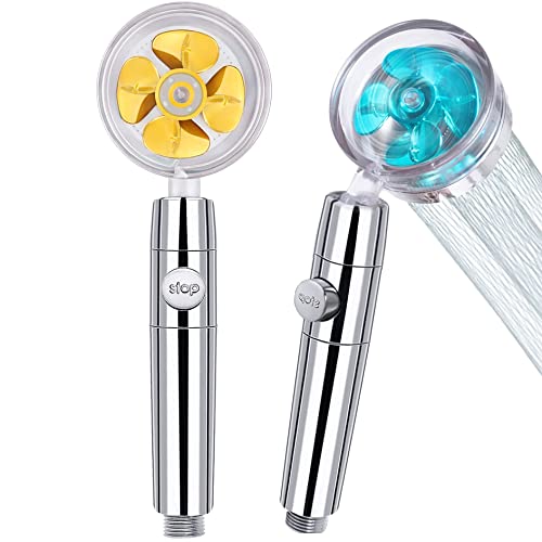 WANGCL 2 x Hochdruck-Duschköpfe Handbrause mit Filter, Turbo-geladener Propeller-Dusche, Ein-Tasten-Pause-Schalter, 360 Grad drehbar, Blau und Gold von WANGCL