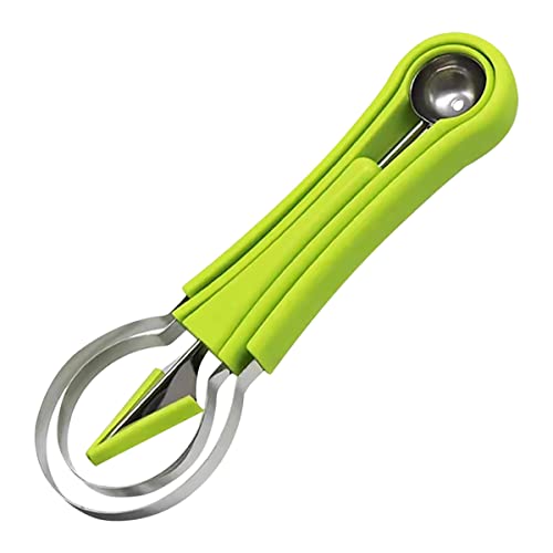 WANGCL 4-in-1-Edelstahl-Wassermelonenschneider, Obstschnitzwerkzeuge-Set, Obstschaufel, Samenentferner, Wassermelonen-Kugelschaufel-Set (grün) von WANGCL