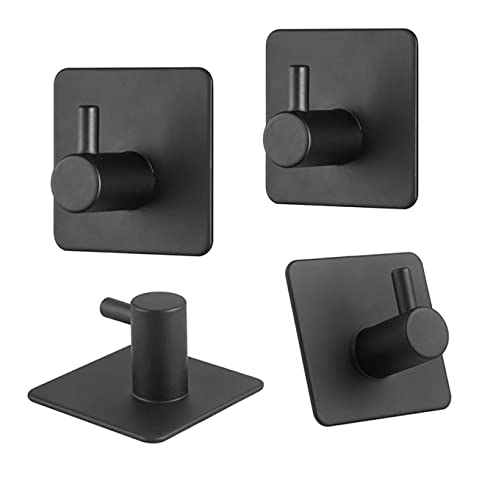WANGCL 4er Set Klebehaken Handtuchhalter 3M Selbstklebend Edelstahl Ohne Bohren Rostfrei Ideal für Bad WC Küche Büro Schwarz von WANGCL