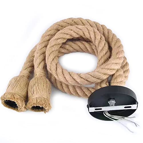 WANGCL Hanfseil Deckenpendelleuchte, Doppelkopf 1 Meter Vintage Seil Pendelleuchte E27 Sockel, Retro Seil Hängeleuchte Vintage Deckenleuchte für Speisesaal Restaurant Café Bar (2 Köpfe) von WANGCL